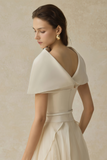 Clarisse White Asymmetrical Shawl & Tulle Panel Dress Set