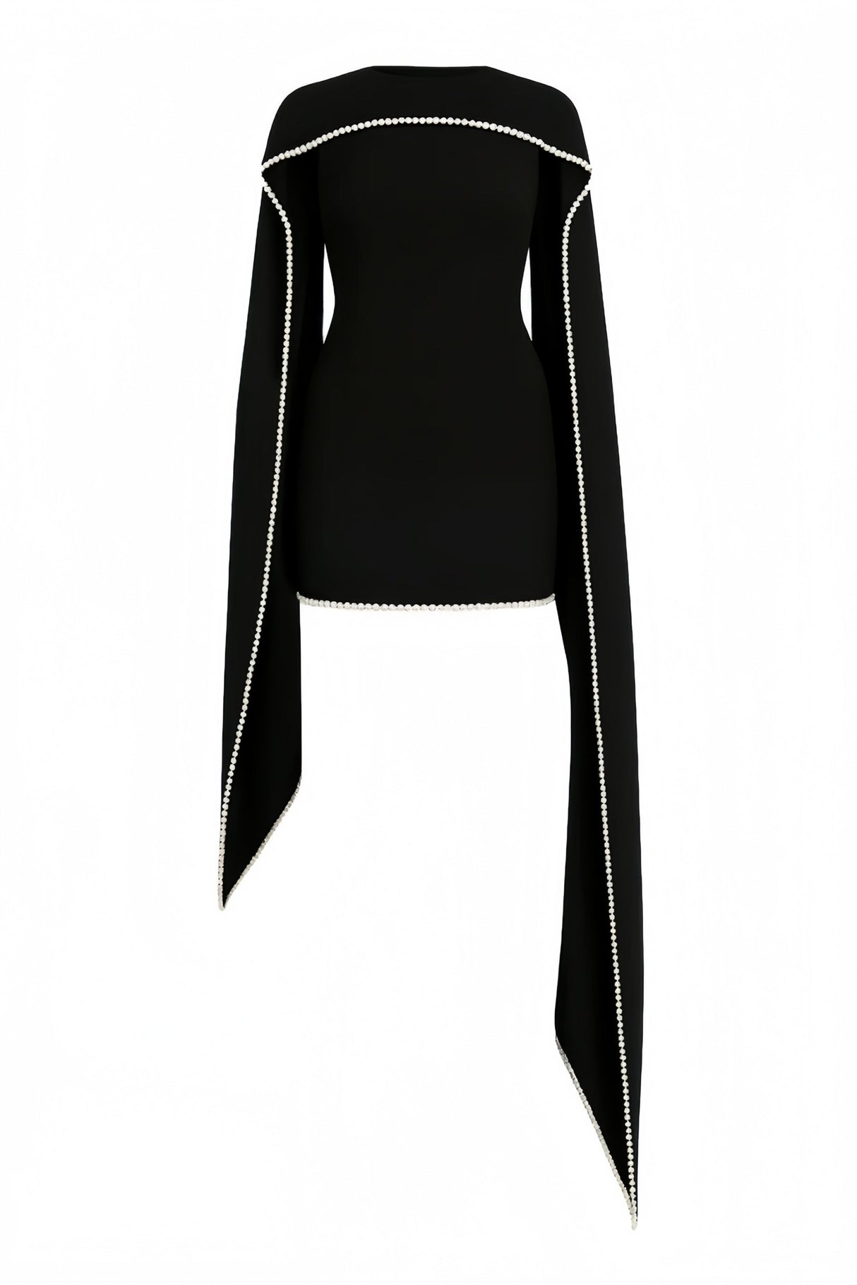 Aurohaya Piroska Black Sleeveless Pearl Trim Mini Dress