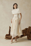 Clarisse White Asymmetrical Shawl & Tulle Panel Dress Set
