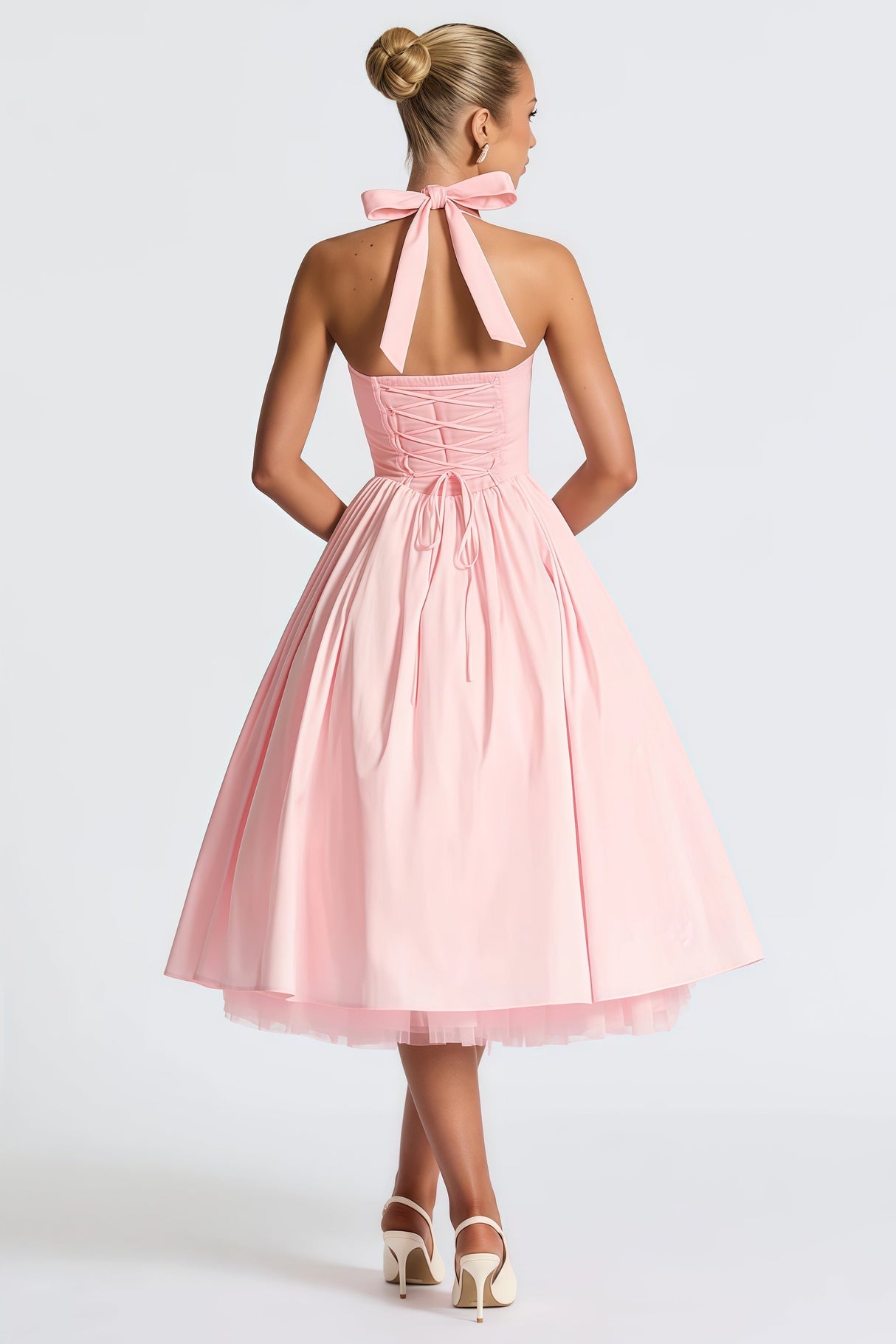 Aurohaya Eponine Pink Layered Flared Hem Midi Dress