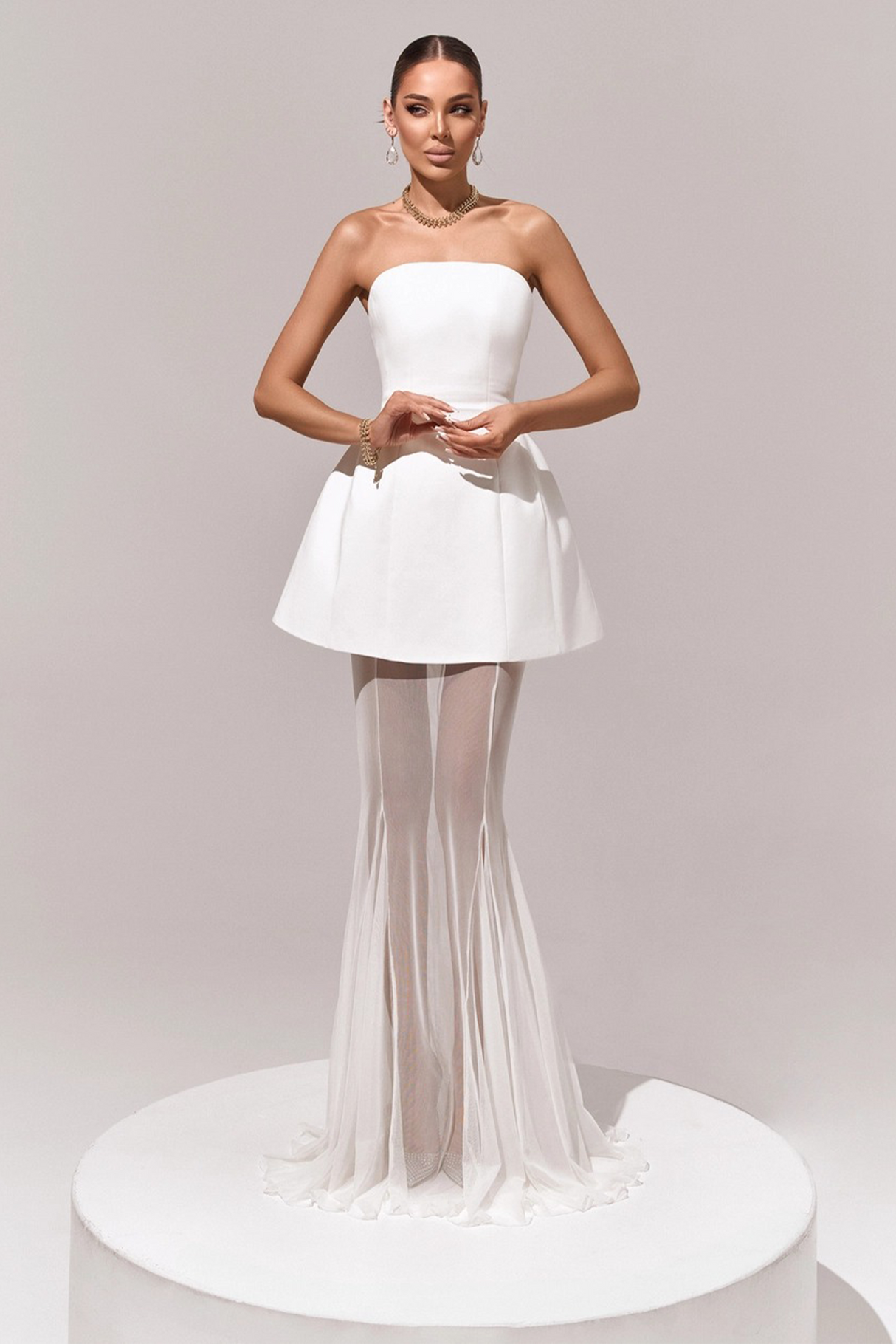 Aurohaya Mélanie White Corset Dress & Mesh Skirt Set