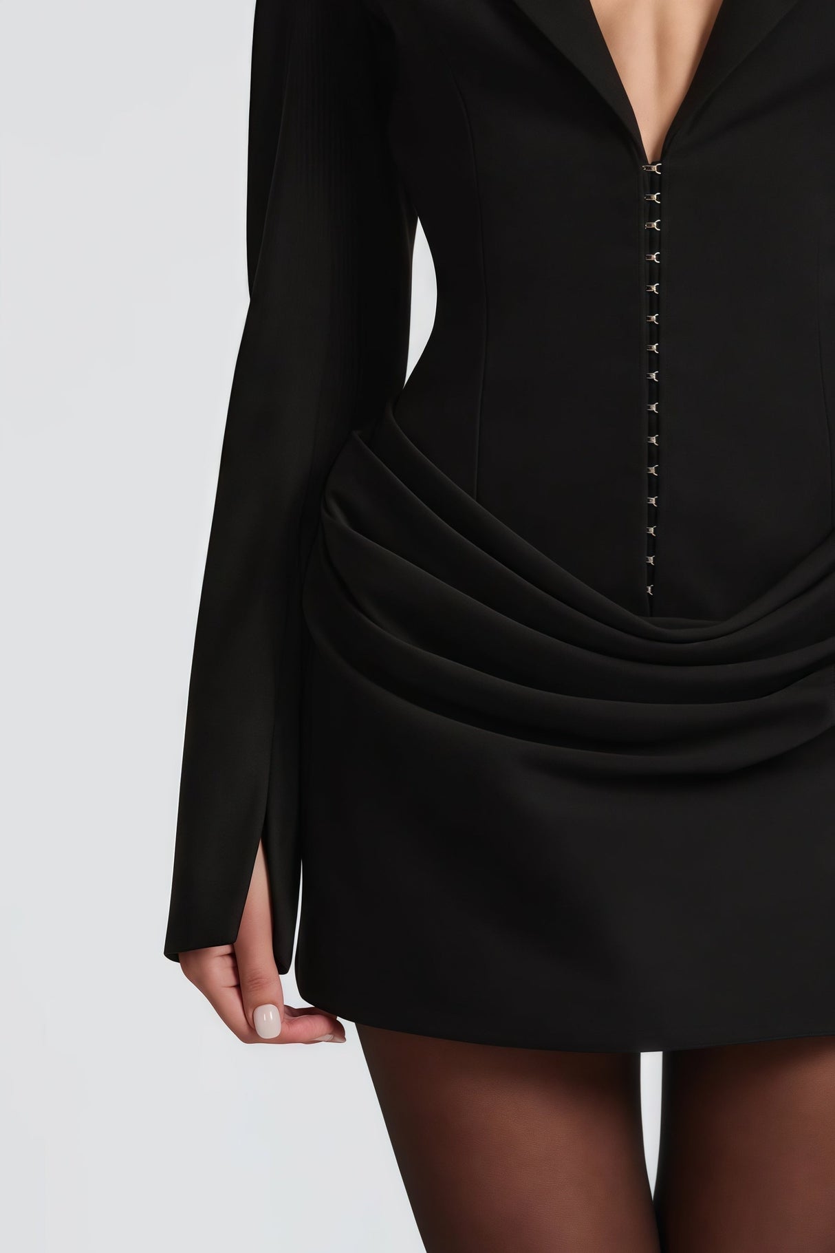 Aurohaya Rosette Black Ruched Blazer Mini Dress