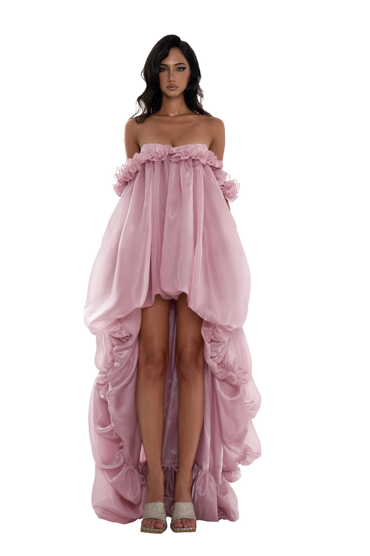 Aurohaya Brooklyn Pink Glossy Bubble Hem Mini Dress