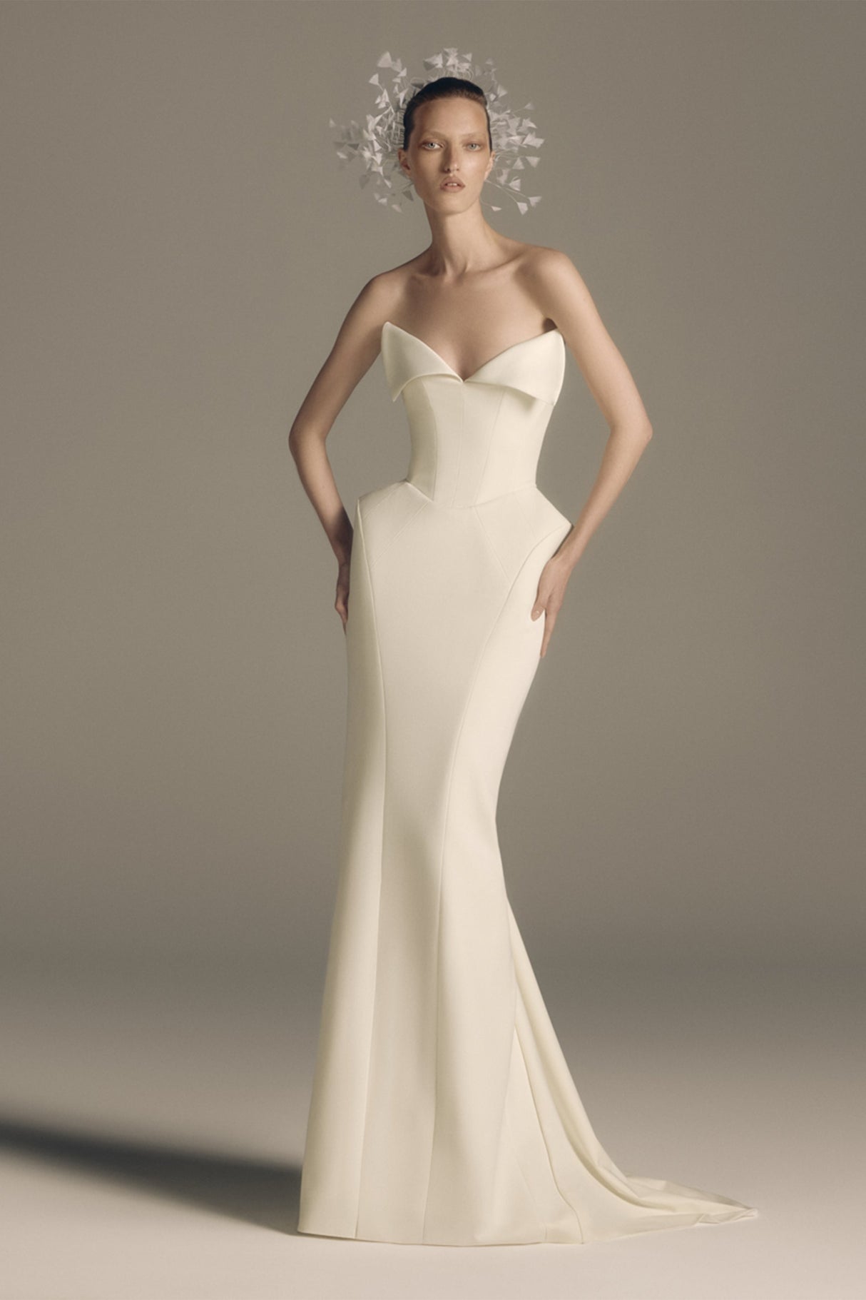 Aurohaya Alba White Barrel Waist Corset Maxi Dress