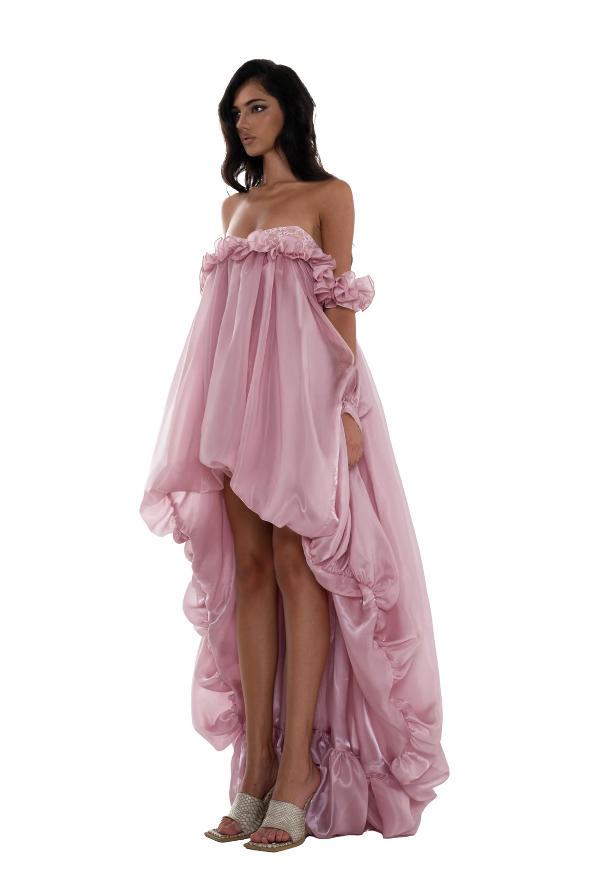 Aurohaya Brooklyn Pink Glossy Bubble Hem Mini Dress