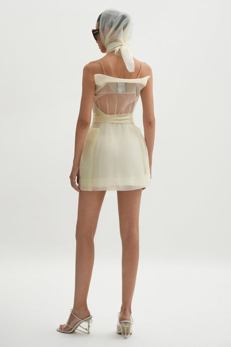 Aurohaya Polliana White Double Breasted Organza Mini Dress