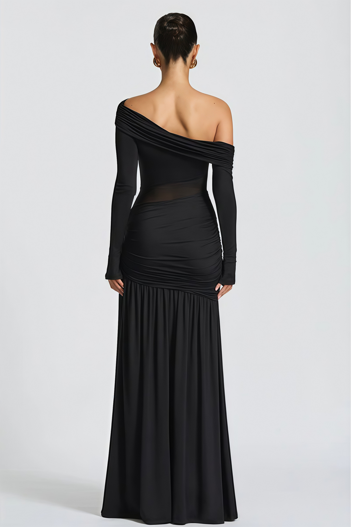 Aurohaya Anastasia Black One Shoulder Gathered Maxi Dress