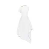 Alix White Asymmetrical Flared Midi Dress