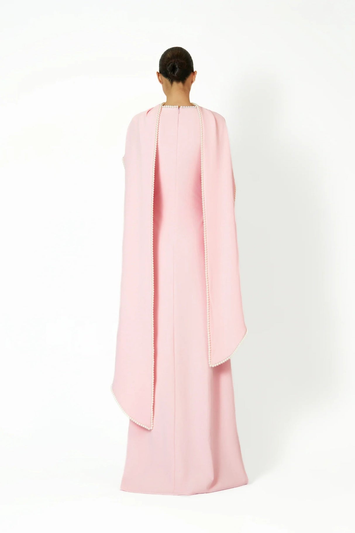 Aurohaya Piroska Pink Pearl Trim Shawl Detail Maxi Dress