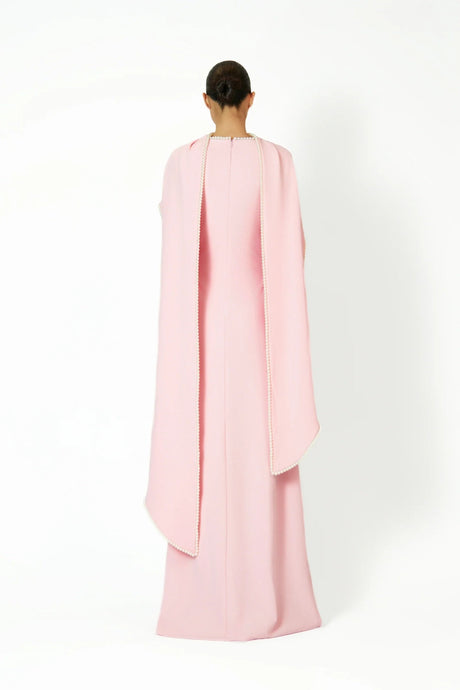 Aurohaya Piroska Pink Pearl Trim Shawl Detail Maxi Dress