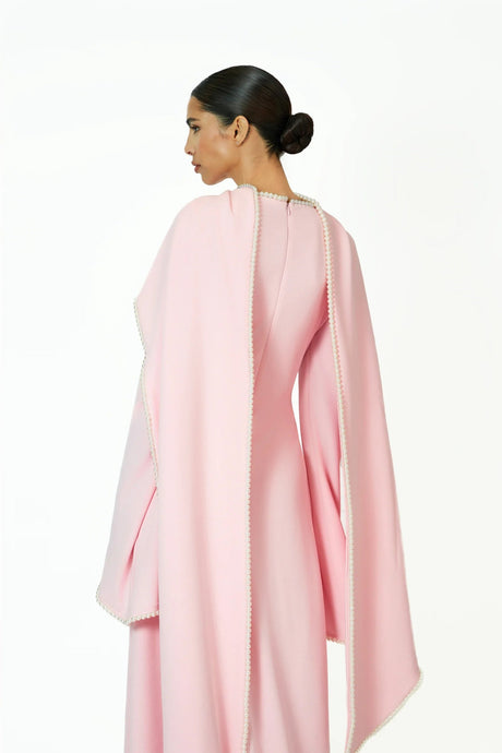 Aurohaya Piroska Pink Pearl Trim Shawl Detail Maxi Dress