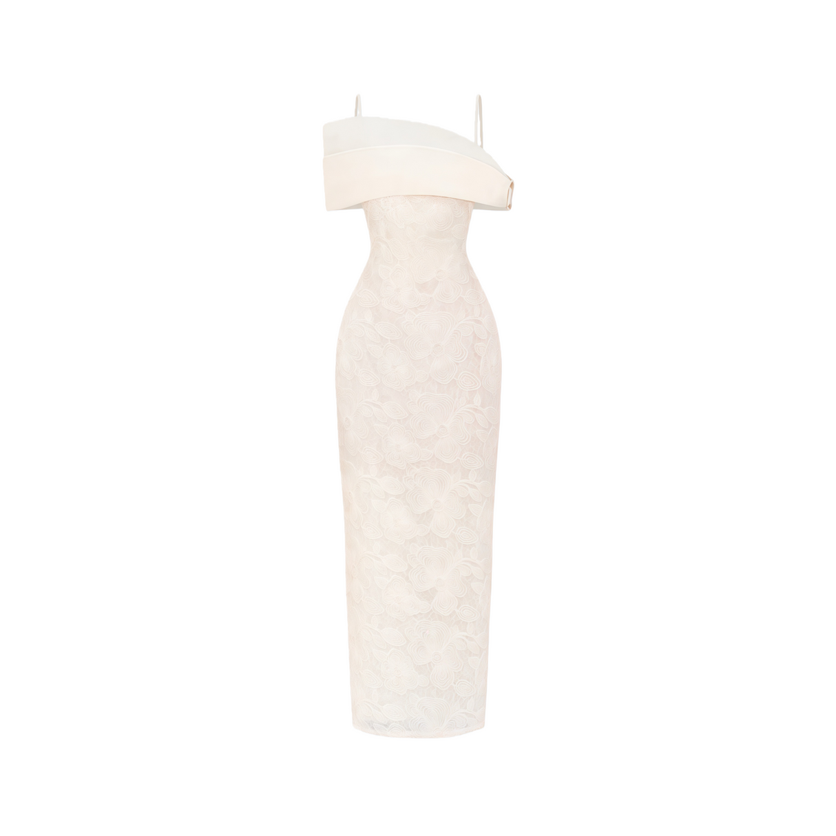 Aurohaya Ortensia Neutral Floral Lace Pencil Maxi Dress