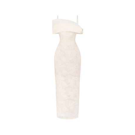 Aurohaya Ortensia Neutral Floral Lace Pencil Maxi Dress