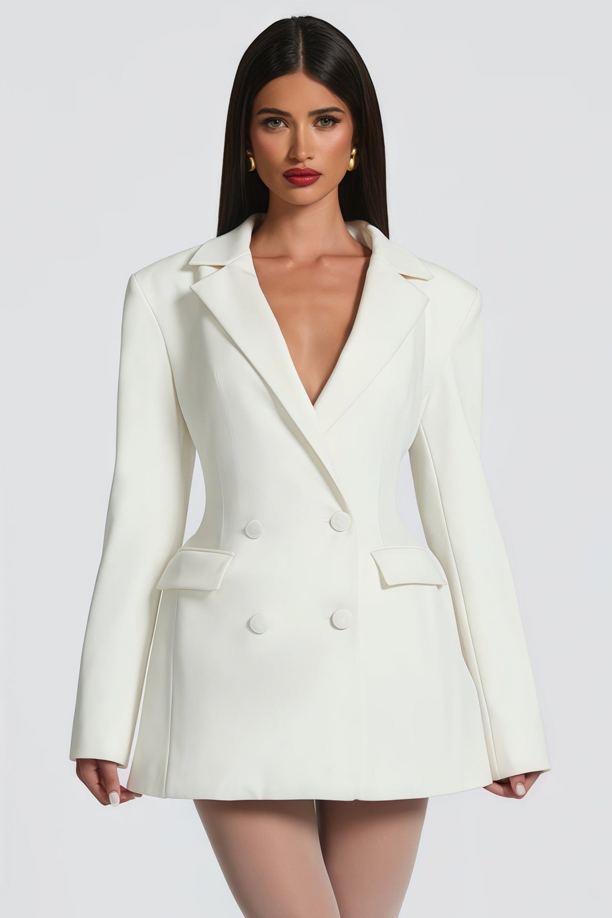 Aurohaya Osanne White Double Breasted Blazer Mini Dress