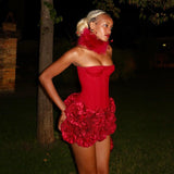 Élise Red Rose Corset Mini Dress