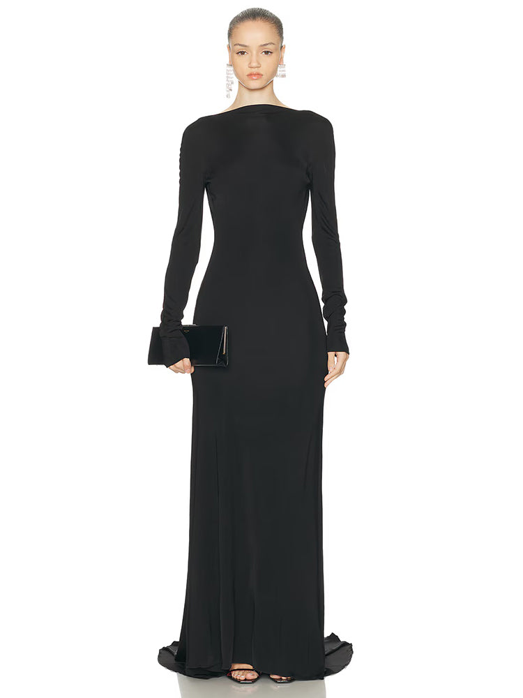 Aurohaya Orianne Long Sleeve Backless Maxi Dress Black