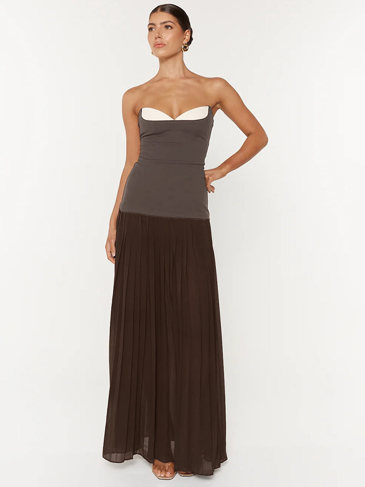 Aurohaya Ludivine Strapless Maxi Dress Brown