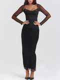 Aurohaya Black Backless Bodycon Suspender Maxi Dress Black