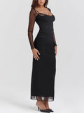 Aurohaya Black Backless Bodycon Suspender Maxi Dress