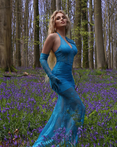 Aurohaya Ségolène Lace Halter Maxi Dress