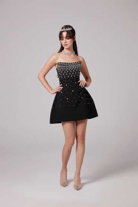 Aurohaya Melisande black embellished mini dress