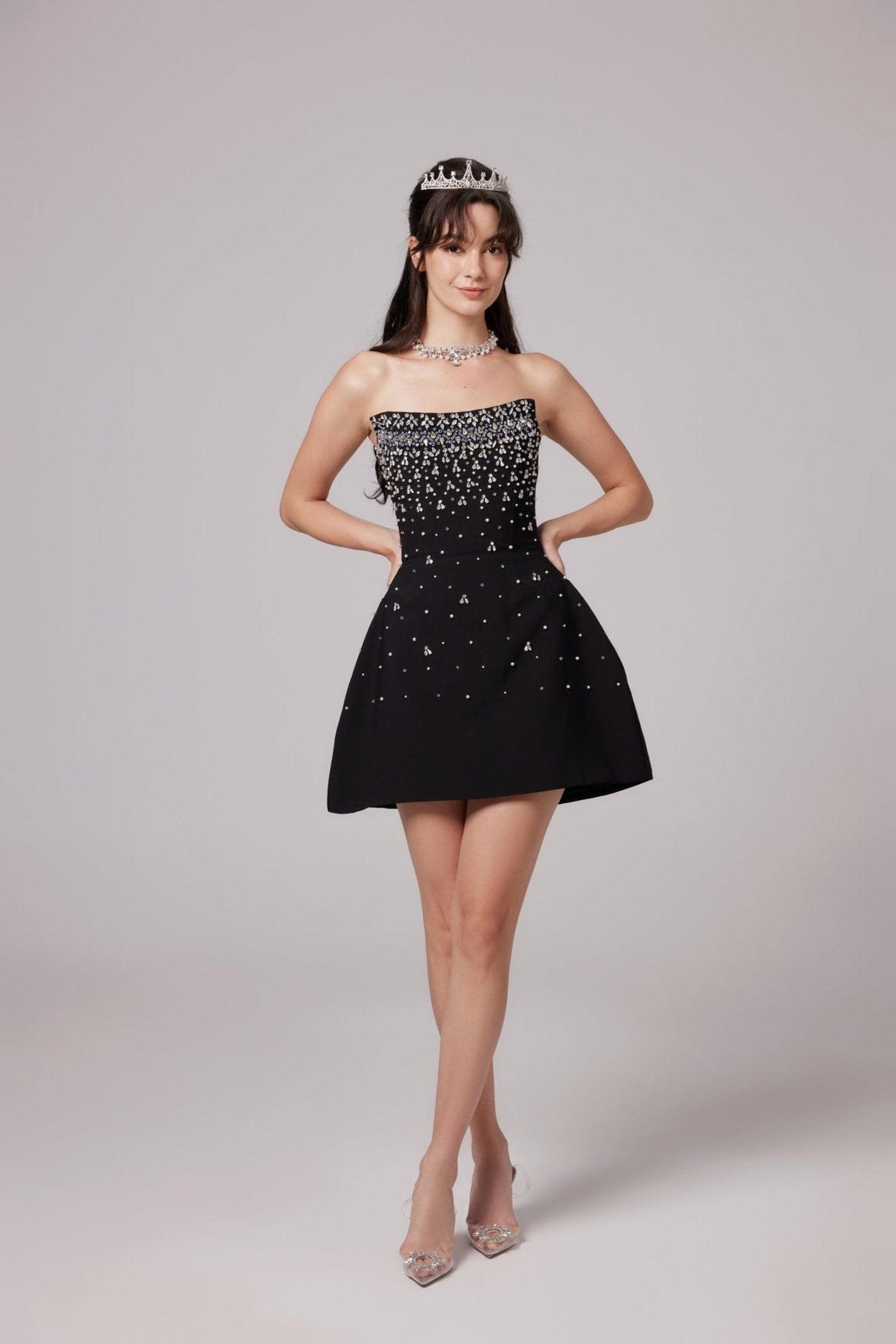 Aurohaya Melisande black embellished mini dress