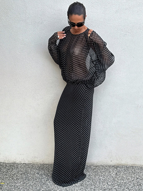 Aurohaya Clara Polka Dot Sheer Maxi Dress