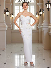 Aurohaya Morgane Strapless Floral Bodycon Maxi Dress White