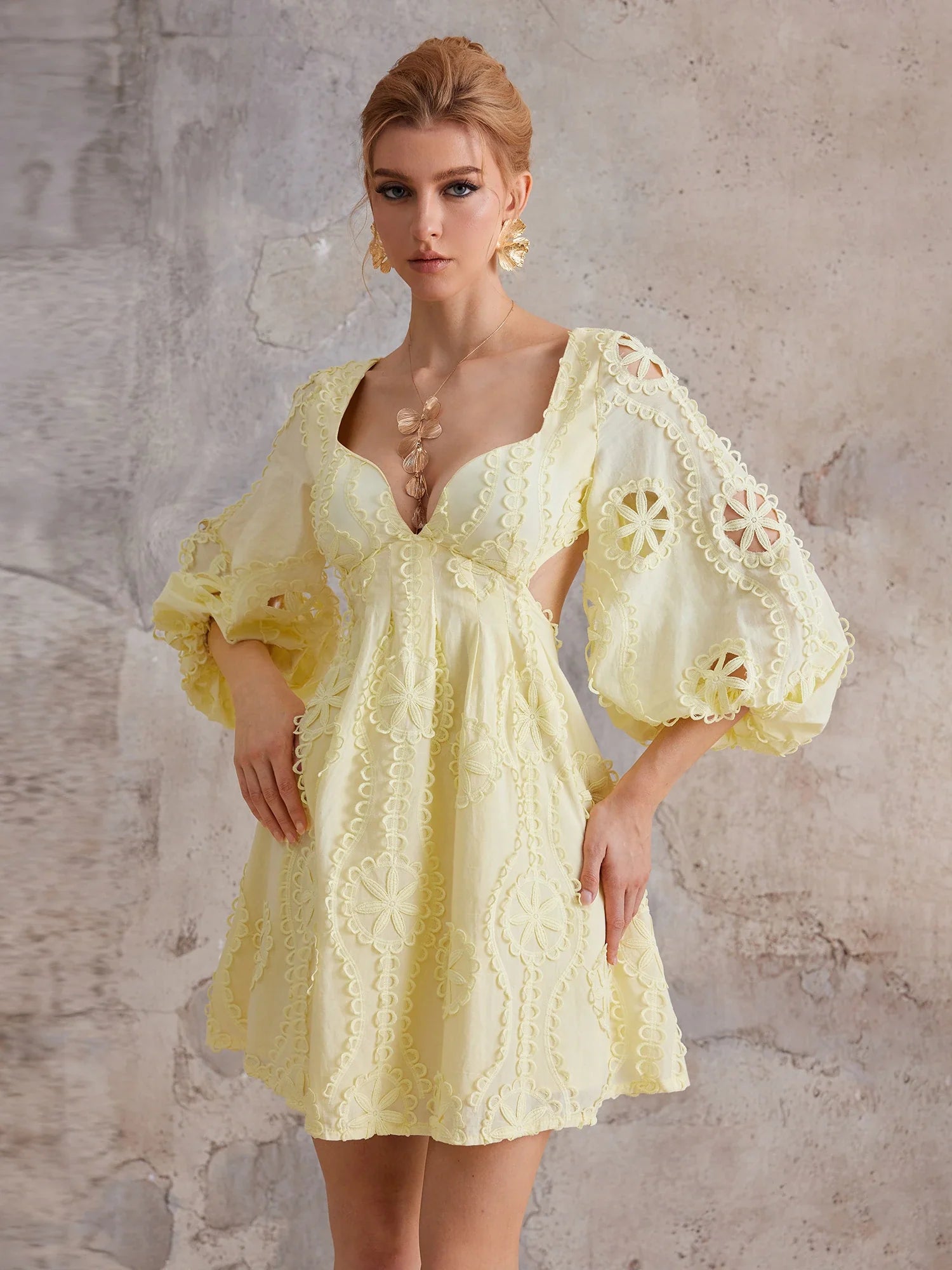 Aurohaya Agnès V Neck Mini Dress