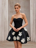 Aurohaya Renee Strapless Floral Appliqué Mini Dress