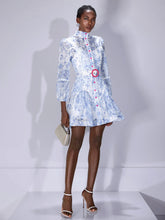 Aurohaya Gilberte High Neck Printed Button Mini Dress Sky Mist