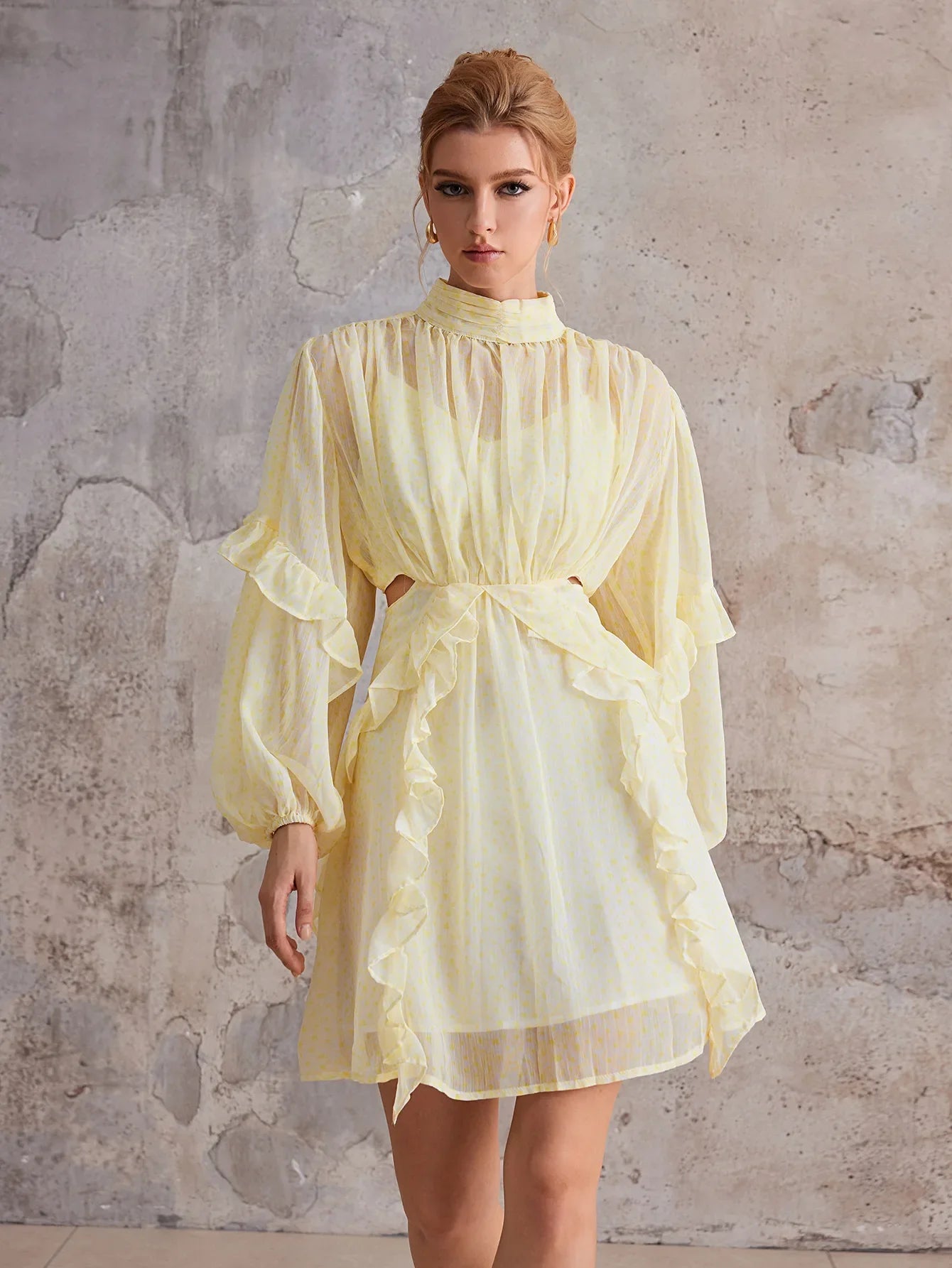 Aurohaya Lucienne High Neck Ruffle Mini Dress