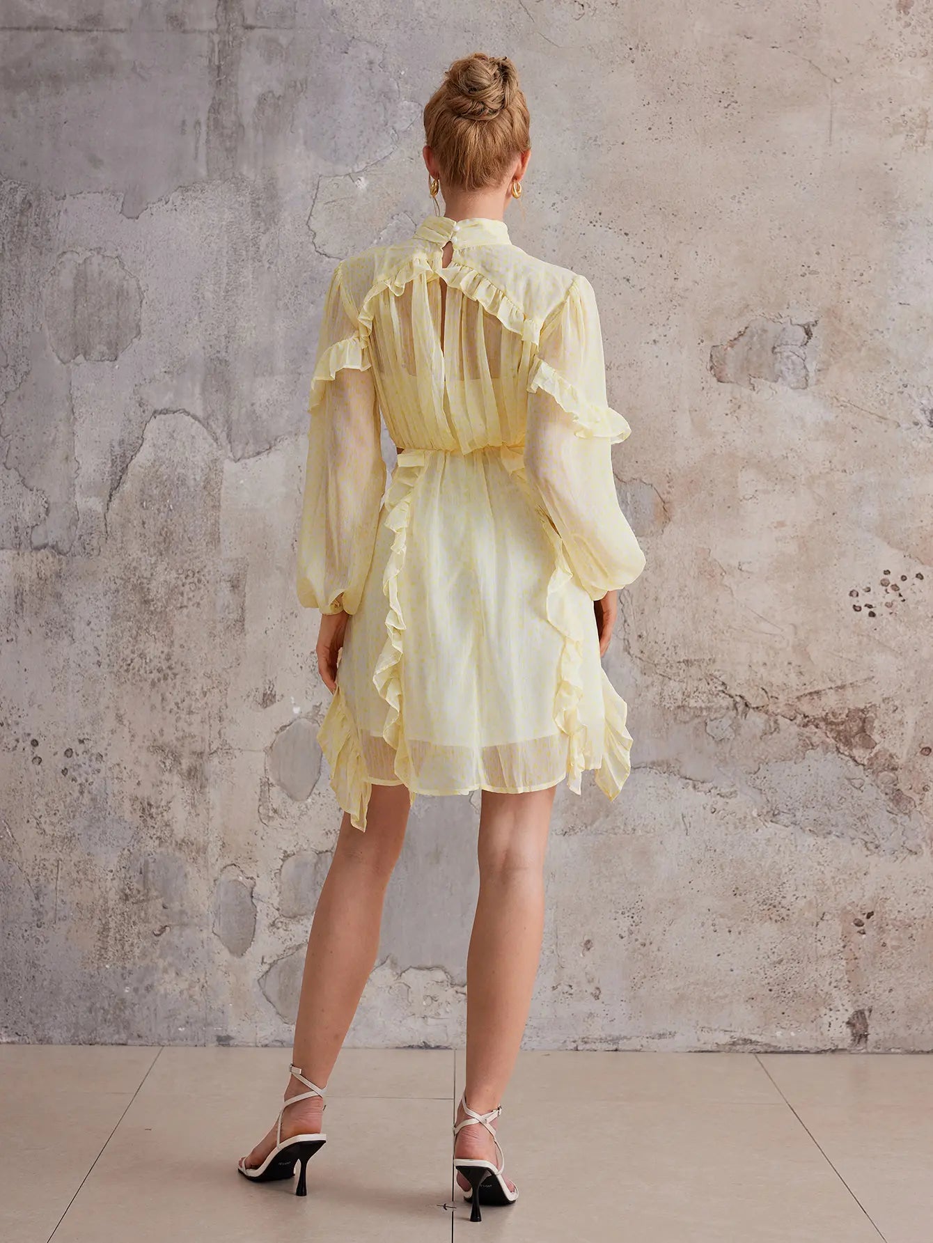 Aurohaya Lucienne High Neck Ruffle Mini Dress