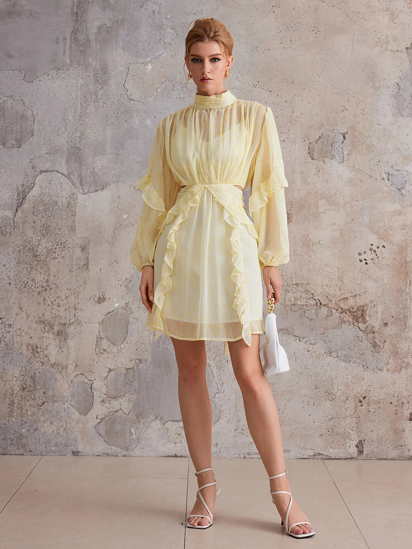 Aurohaya Lucienne High Neck Ruffle Mini Dress