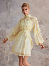 Aurohaya Lucienne High Neck Ruffle Mini Dress Linen Dust