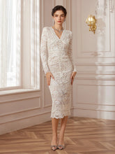 Aurohaya Denise V Neck Lace Bodycon Midi Dress Lace Taupe