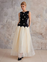 Aurohaya Josette Sleeveless Empire Waist Tulle Midi Dress black white block