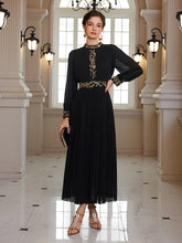 Aurohaya Romane Beaded Fitted Waist Pleated Midi Dress Black