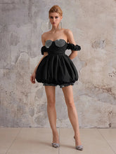 Aurohaya Amantine Strapless Bubble Mini Dress Black