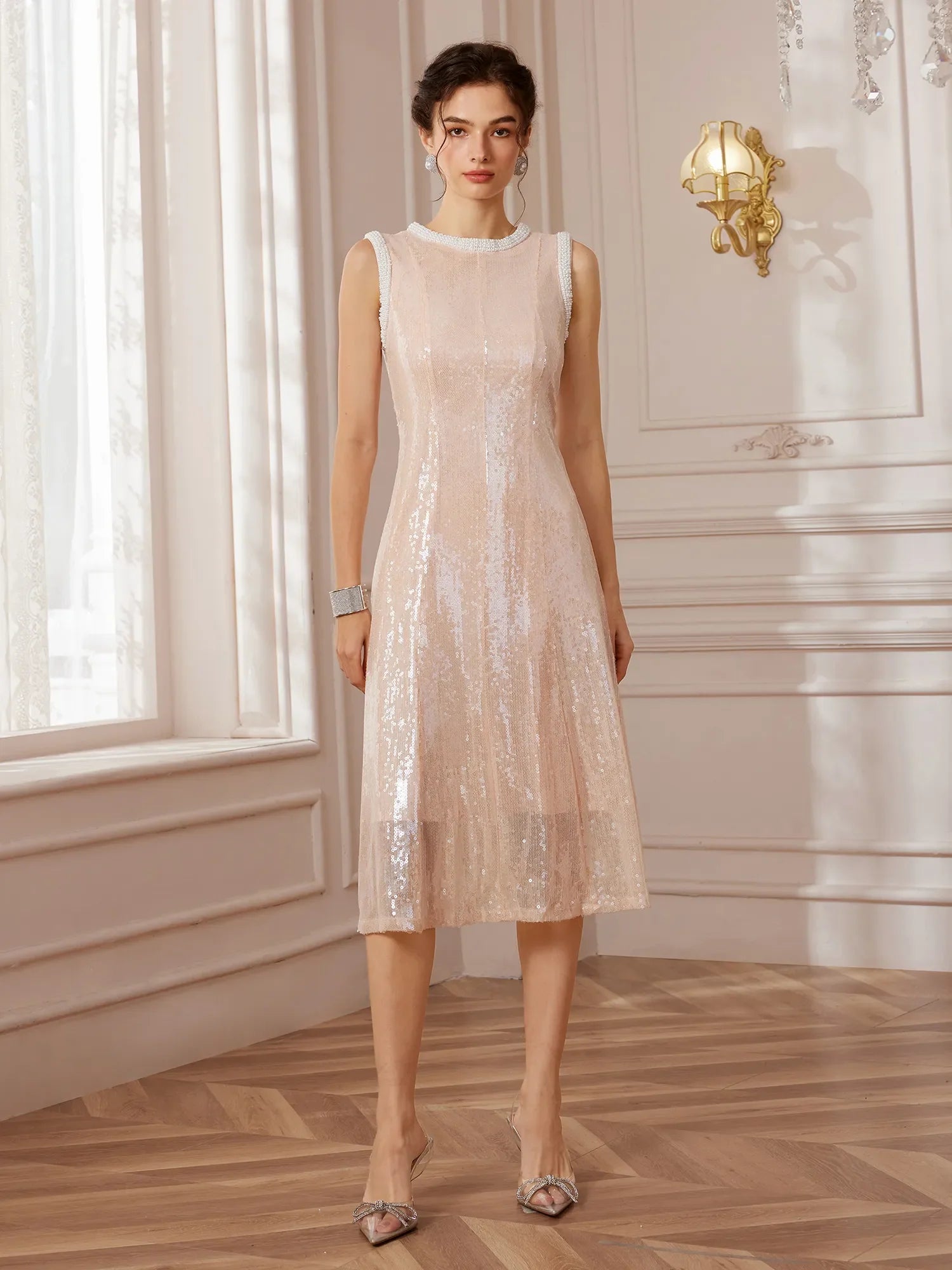 Aurohaya Anaïs Sleeveless Sequin Midi Dress