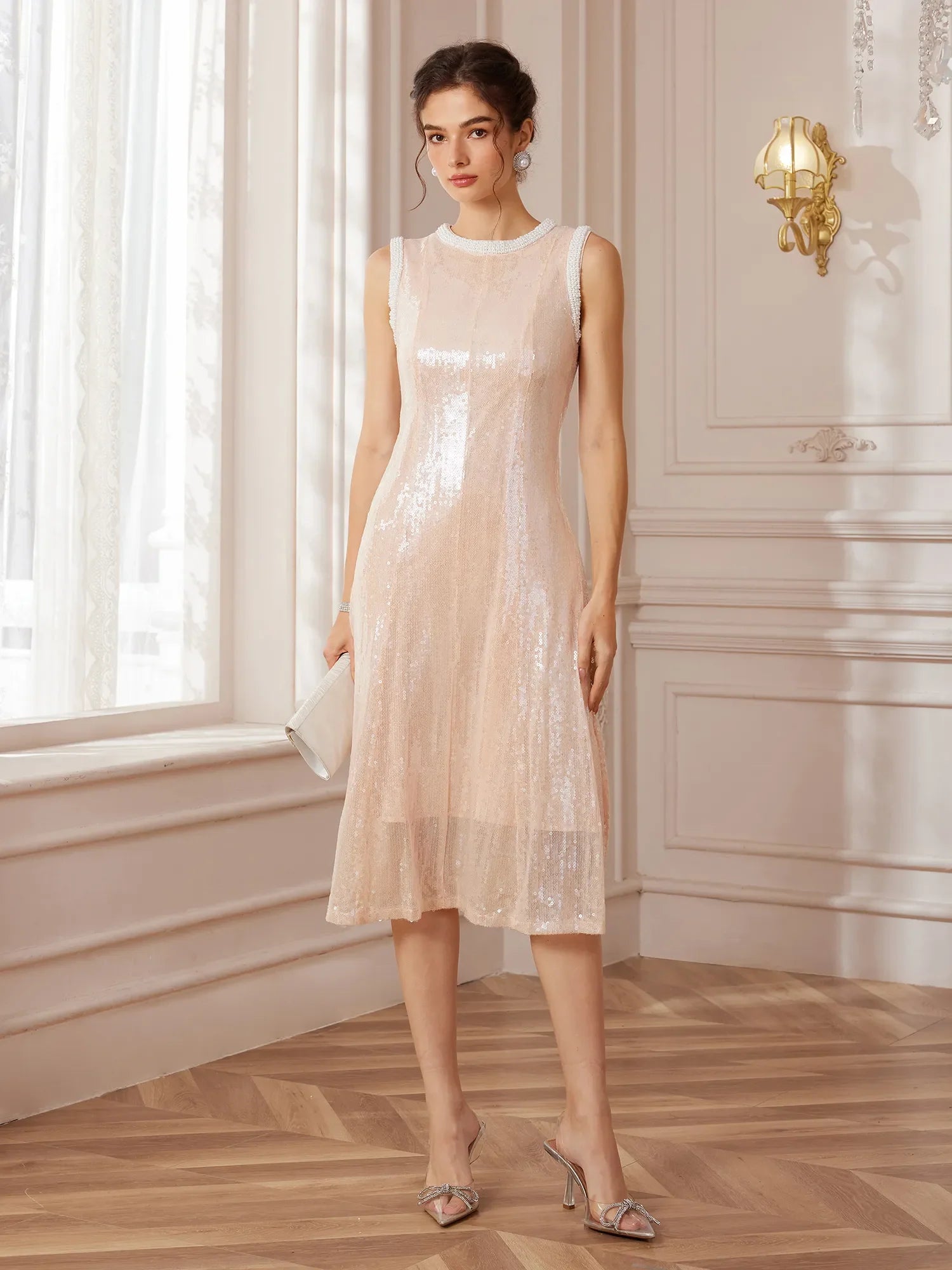 Aurohaya Anaïs Sleeveless Sequin Midi Dress