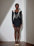 Aurohaya Josiane Pearl Chain Bodycon Mini Dress