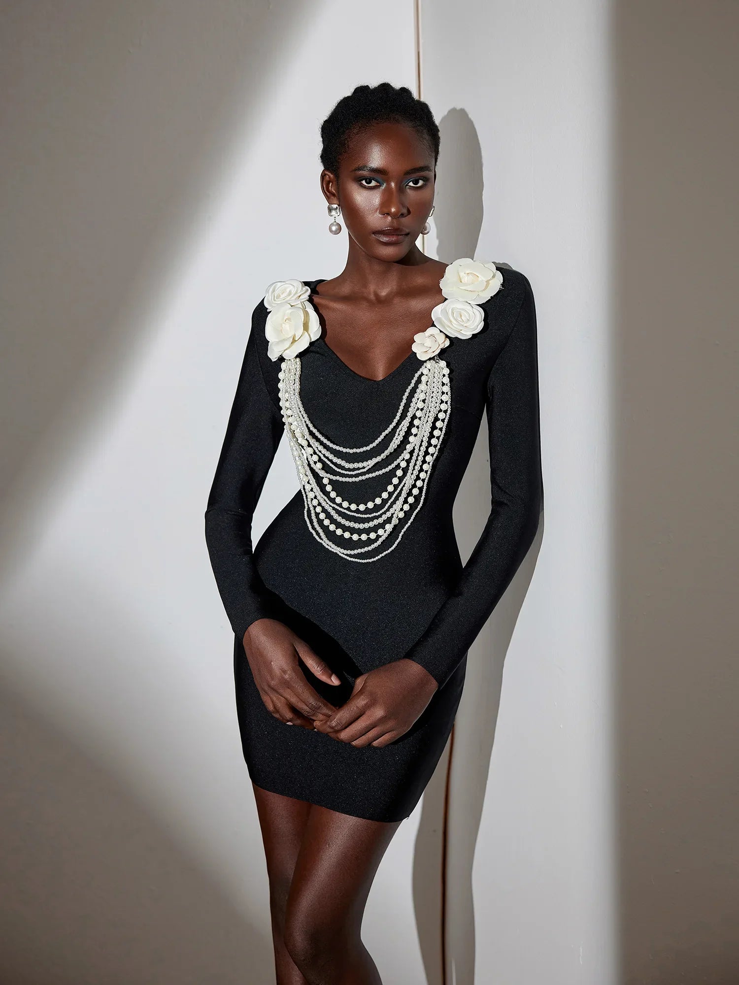 Aurohaya Josiane Pearl Chain Bodycon Mini Dress