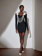 Aurohaya Josiane Pearl Chain Bodycon Mini Dress Black