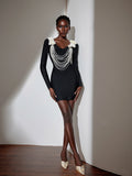 Aurohaya Josiane Pearl Chain Bodycon Mini Dress