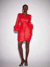 Aurohaya Mauricette Ruched V Neck Long Sleeve Mini Dress Crimson Flame