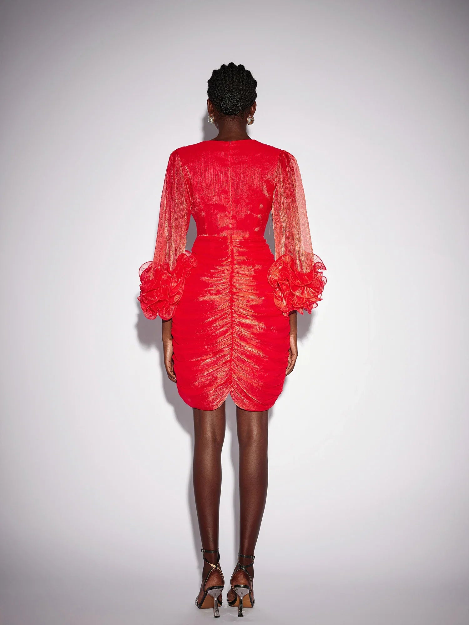 Aurohaya Mauricette Ruched V Neck Long Sleeve Mini Dress