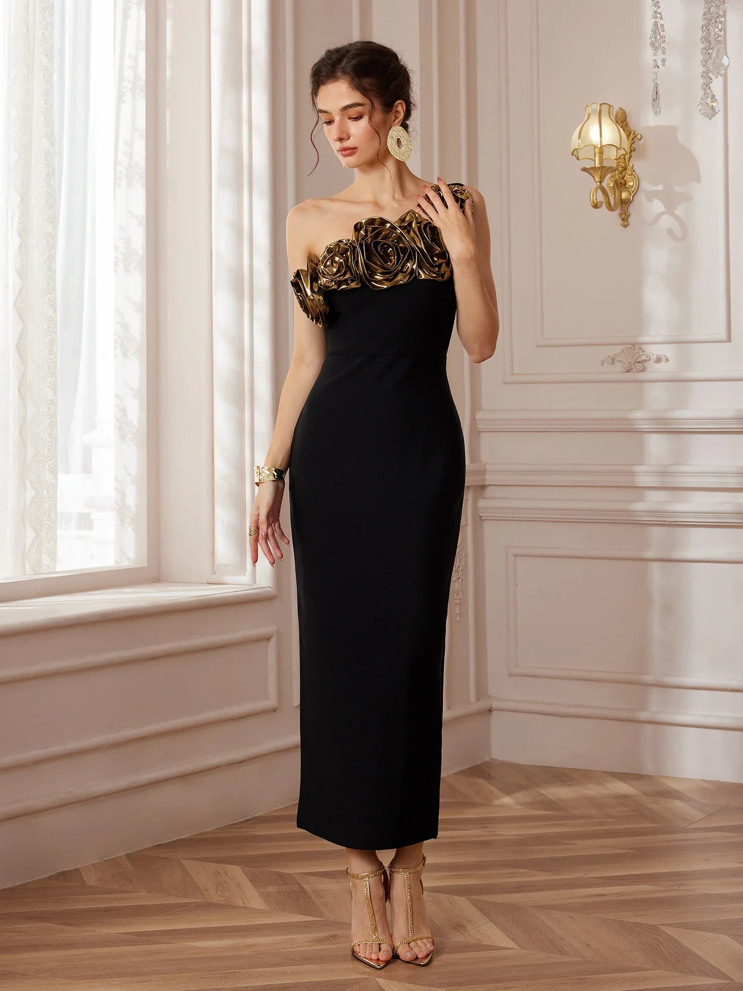 Aurohaya Audrey One Shoulder Floral Maxi Dress