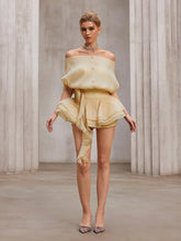 Aurohaya Antoinette Off-Shoulder Ruffled Mini Dress Caramel Dust