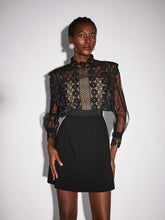 Aurohaya Madeline Lace High Neck Long Sleeve Mini Dress Black